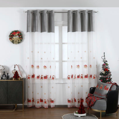 Cortina de Natal com estampa do Pai Natal Cinzento 140*260CM-Individual- BOD HOME