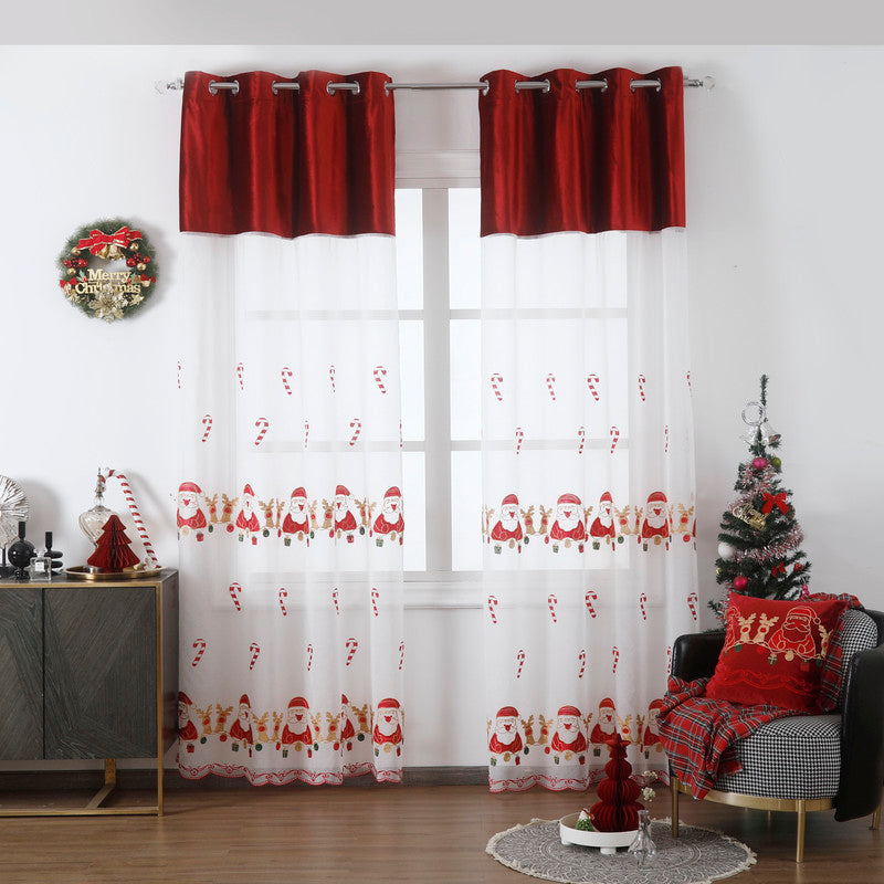 Cortina de Natal com estampa do Pai Natal Vermelho 140*260CM-Individual- BOD HOME