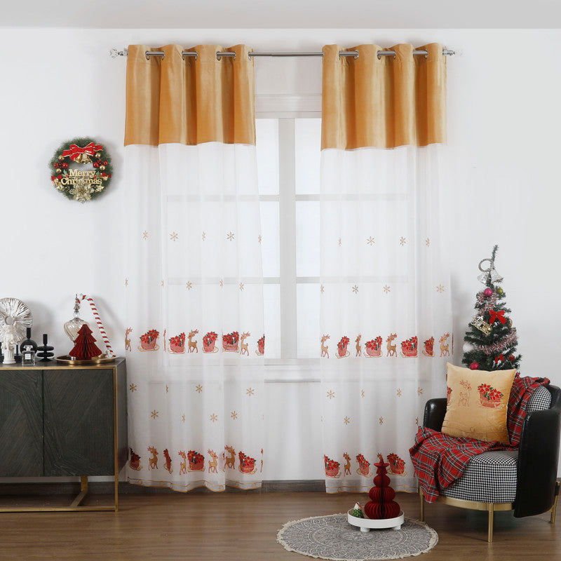 Cortina de Natal com estampa do Pai Natal Castanho 140*260CM-Individual- BOD HOME