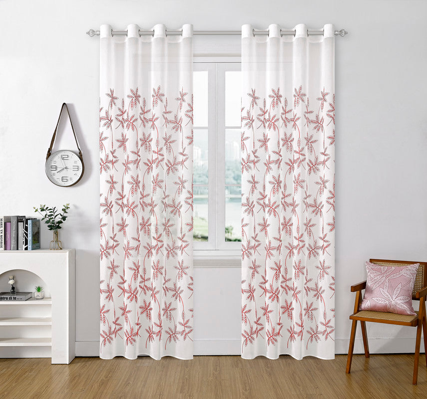 Cortina Bordado com Folhas Outonais Vermelho 140*260CM-Individual- BOD HOME