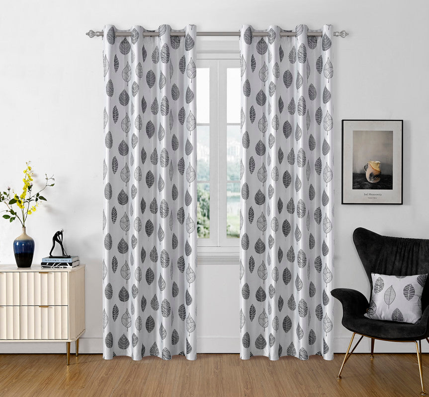 Cortina Jacquard com Estampa de Folhas Primavera Preto 140*260CM-Individual- BOD HOME