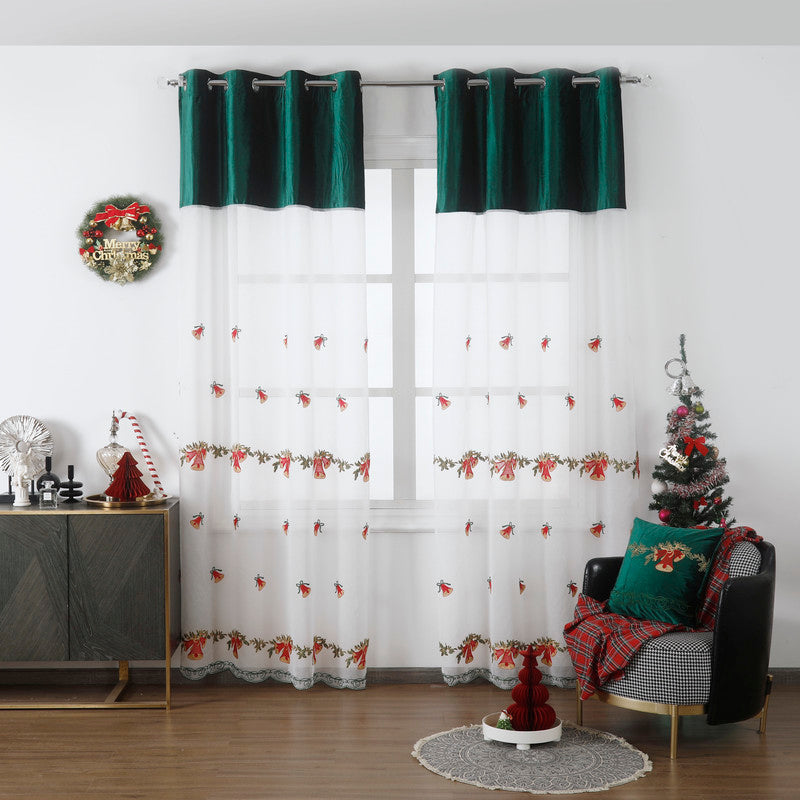 Cortina de Natal com estampa do Pai Natal Verde 140*260CM-Individual- BOD HOME