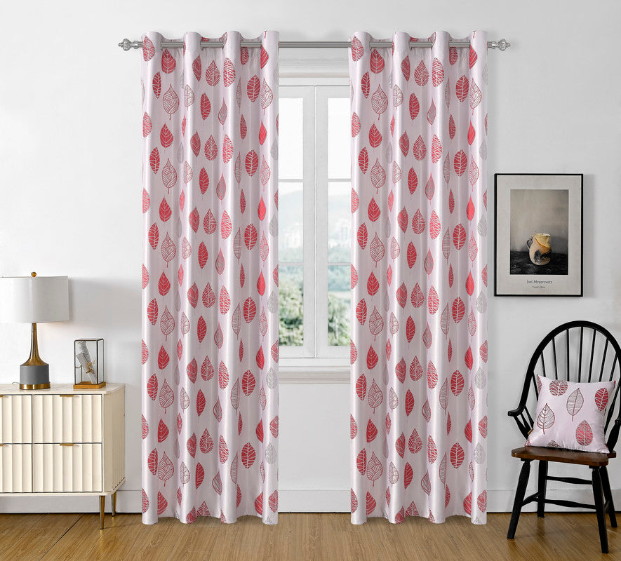 Cortina Jacquard com Estampa de Folhas Primavera Vermelho 140*260CM-Individual- BOD HOME