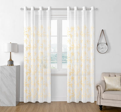 Cortina Bordado com Folhas Outonais Amarelo 140*260CM-Individual- BOD HOME