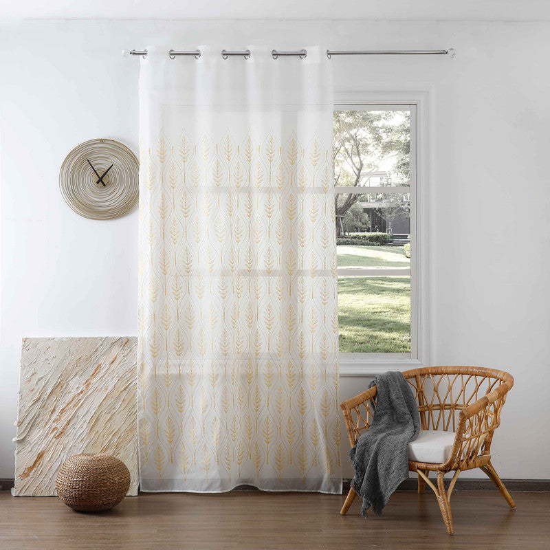 Cortina Bordada com Folhas Elegantes Amarelo 140*260CM-Individual- BOD HOME