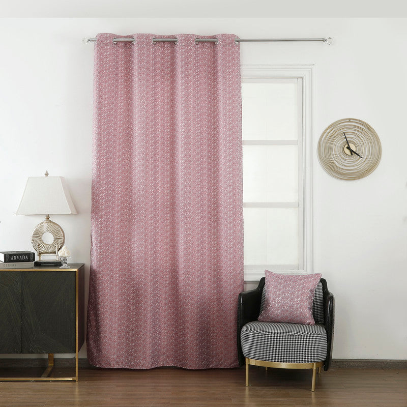 Cortina Jacquard com Estampa de Flores Rosa 140*260CM-Individual- BOD HOME