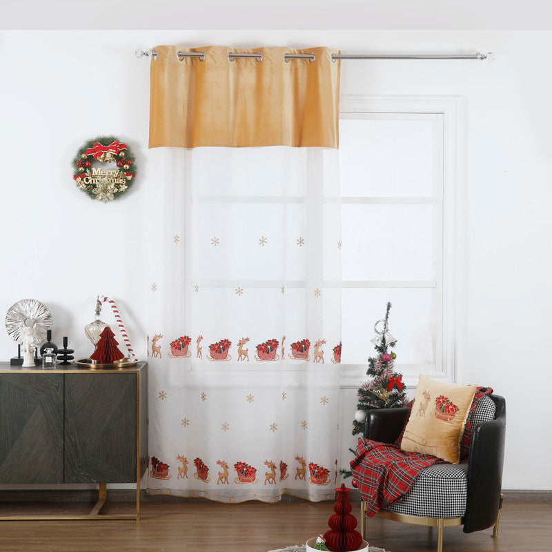 Cortina de Natal com estampa do Pai Natal Castanho 140*260CM-Individual- BOD HOME