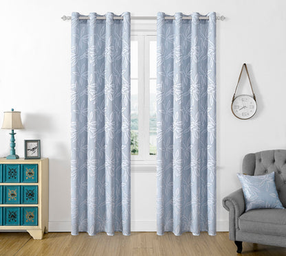 Cortina Jacquard com Estampa de Folhas Outono Azul 140*260CM-Individual- BOD HOME