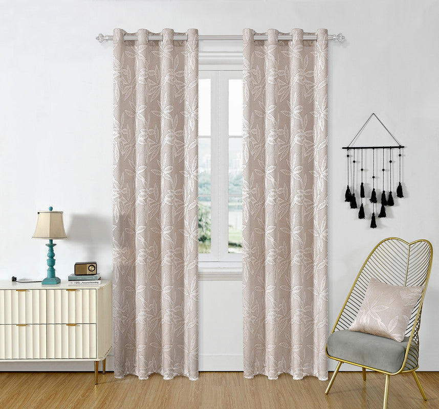 Cortina Jacquard com Estampa de Folhas Outono Castanha 140*260CM-Individual- BOD HOME