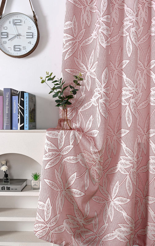 Cortina Jacquard com Estampa de Folhas Outono Rosa Escura 140*260CM-Individual- BOD HOME