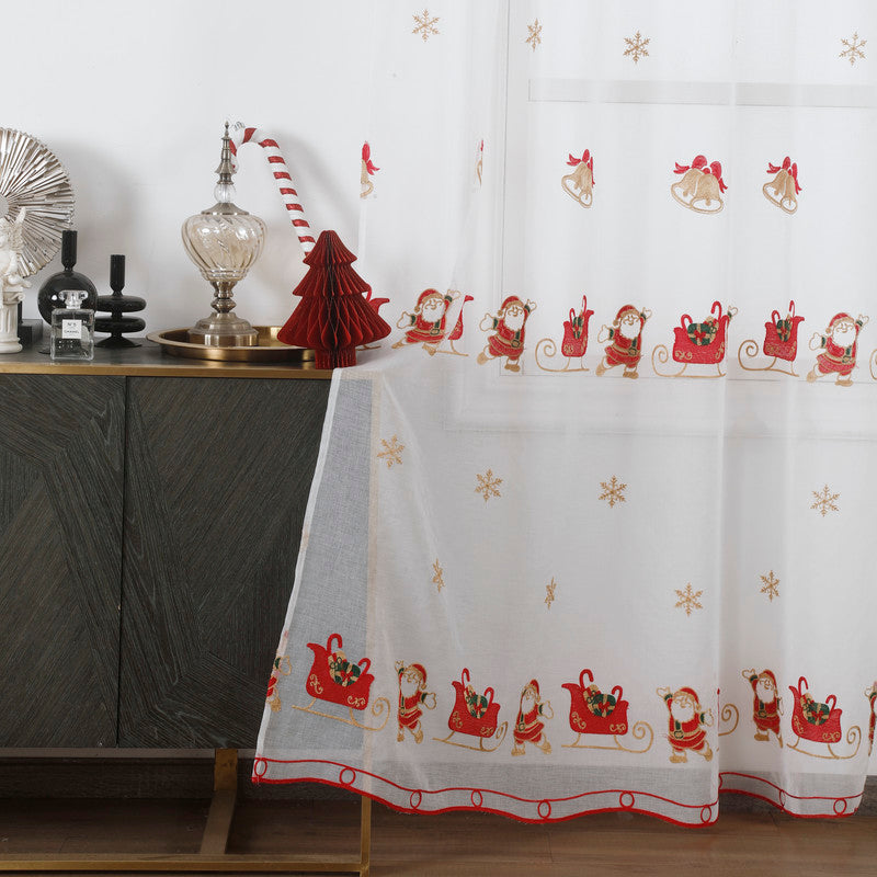 Cortina de Natal com estampa do Pai Natal Cinzento 140*260CM-Individual- BOD HOME