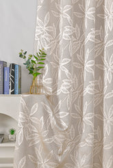 Cortina Jacquard com Estampa de Folhas Outono Castanha 140*260CM-Individual- BOD HOME