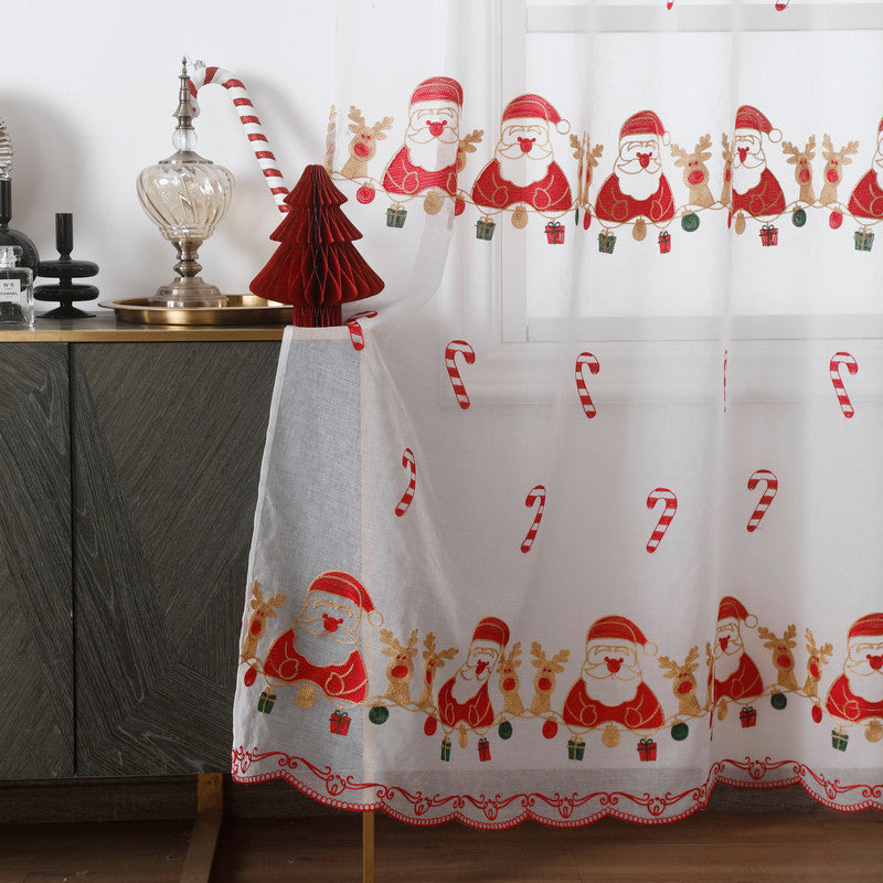 Cortina de Natal com estampa do Pai Natal Vermelho 140*260CM-Individual- BOD HOME