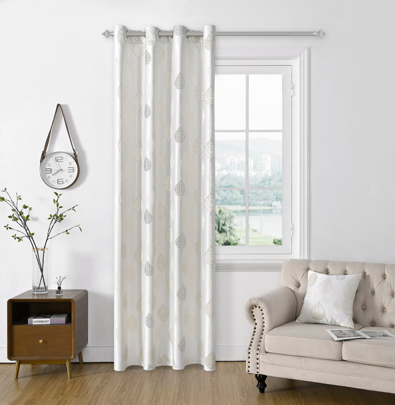 Cortina Bordado com Folhas Primaveras Bege 140*260CM-Individual- BOD HOME