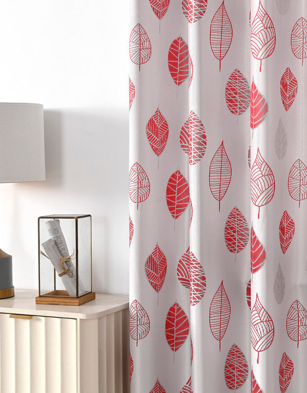 Cortina Jacquard com Estampa de Folhas Primavera Vermelho 140*260CM-Individual- BOD HOME