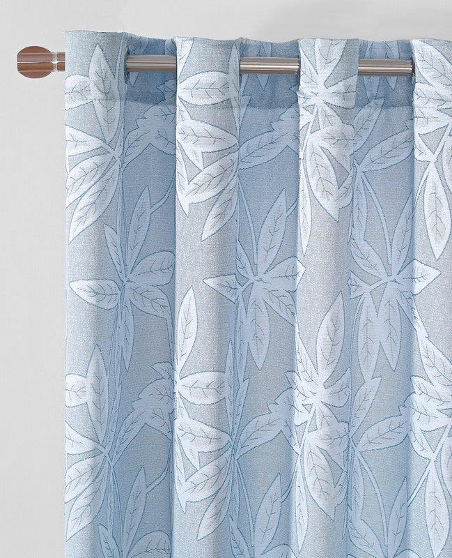 Cortina Jacquard com Estampa de Folhas Outono Azul 140*260CM-Individual- BOD HOME