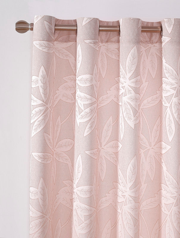 Cortina Jacquard com Estampa de Folhas Outono Rosa Clara 140*260CM-Individual- BOD HOME