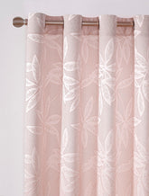 Cortina Jacquard com Estampa de Folhas Outono Rosa Clara 140*260CM-Individual- BOD HOME