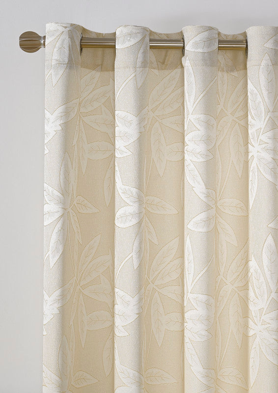 Cortina Jacquard com Estampa de Folhas Outono Bege 140*260CM-Individual- BOD HOME