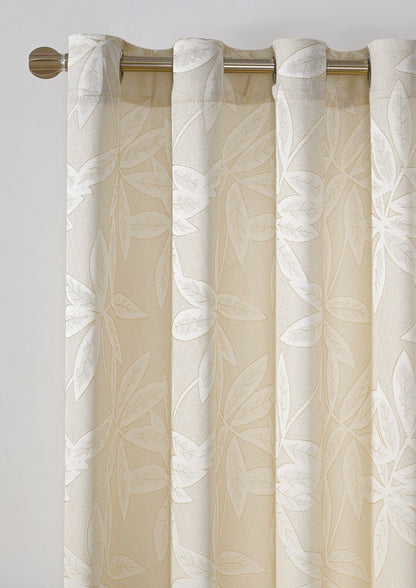 Cortina Jacquard com Estampa de Folhas Outono Bege 140*260CM-Individual- BOD HOME