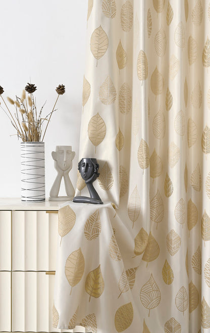 Cortina Jacquard com Estampa de Folhas Primavera Dourado 140*260CM-Individual- BOD HOME