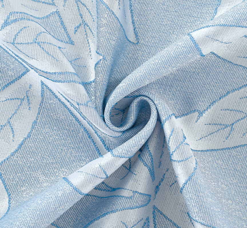 Cortina Jacquard com Estampa de Folhas Outono Azul 140*260CM-Individual- BOD HOME