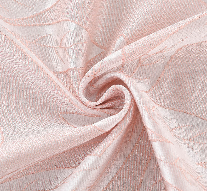 Cortina Jacquard com Estampa de Folhas Outono Rosa Clara 140*260CM-Individual- BOD HOME