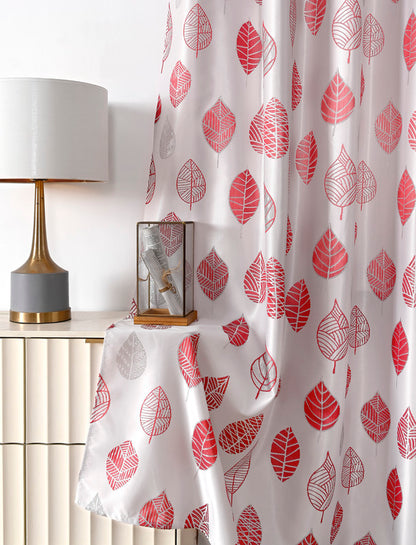 Cortina Jacquard com Estampa de Folhas Primavera Vermelho 140*260CM-Individual- BOD HOME