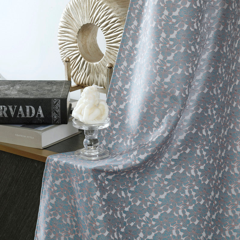 Cortina Jacquard com Estampa de Flores Azul 140*260CM-Individual- BOD HOME