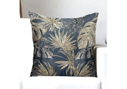 Capa de Almofada com Folhas Elegantes Azul Escuro - BOD HOME