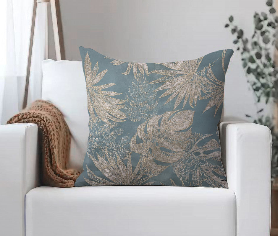 Capa de Almofada com Folhas Elegantes Azul Lago - BOD HOME