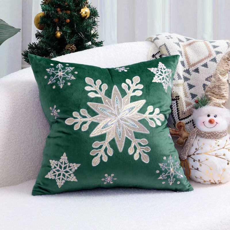 Capa de Almofada Natal com Flocos de Neve Verde 45x45cm - BOD HOME