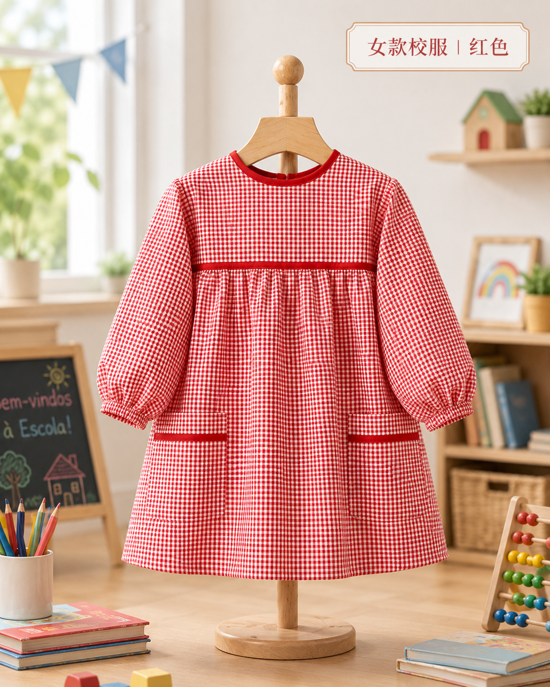 Uniforme rojo de niña de jardín de infantes