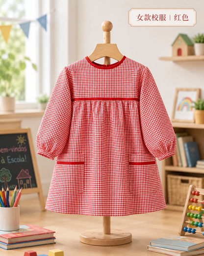 Uniforme rojo de niña de jardín de infantes
