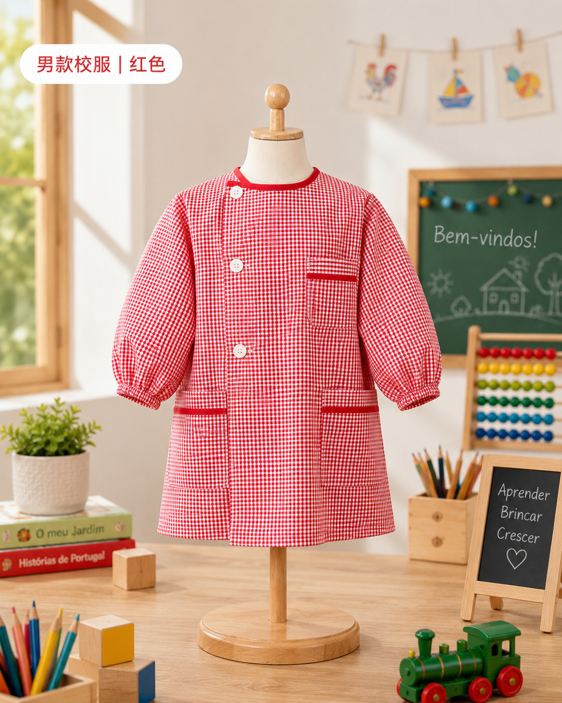 Uniforme rojo de niño de jardín de infantes