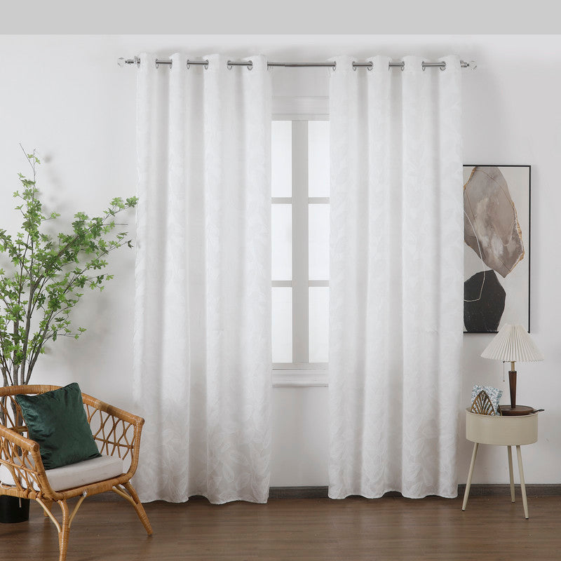 Cortinas Translucidos Estampadas de Folhas Branca- BOD HOME