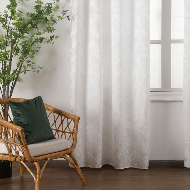 Cortinas Translucidos Estampadas de Folhas Branca- BOD HOME