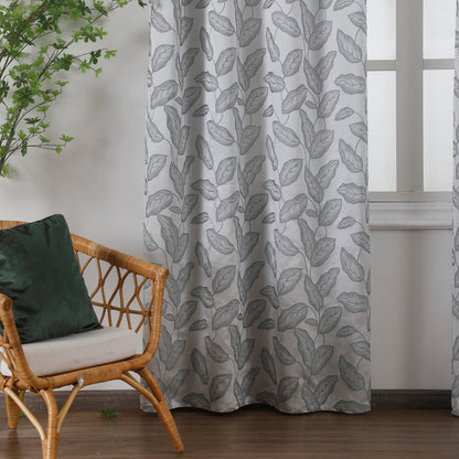 Cortinas Translucidos Estampadas de Folhas Relva Verde- BOD HOME