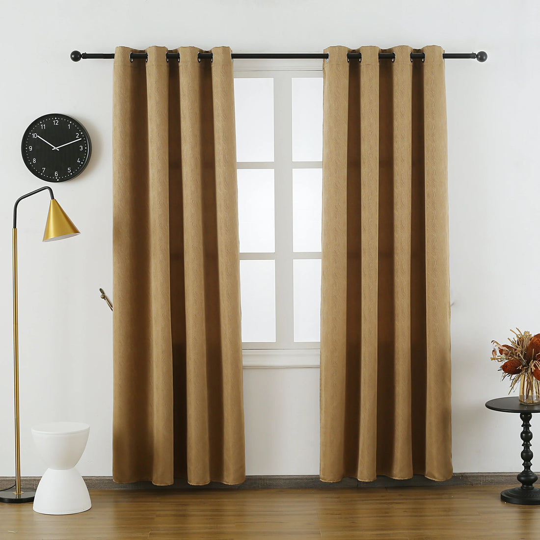 Cortina Tecido Delicado com Padrão de Ondas Castanho 140*260cm-Individual