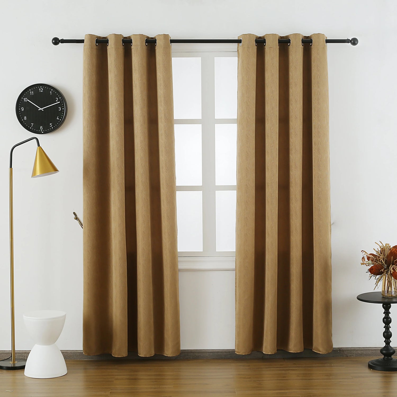 Cortina Tecido Delicado com Padrão de Ondas Castanho 140*260cm-Individual