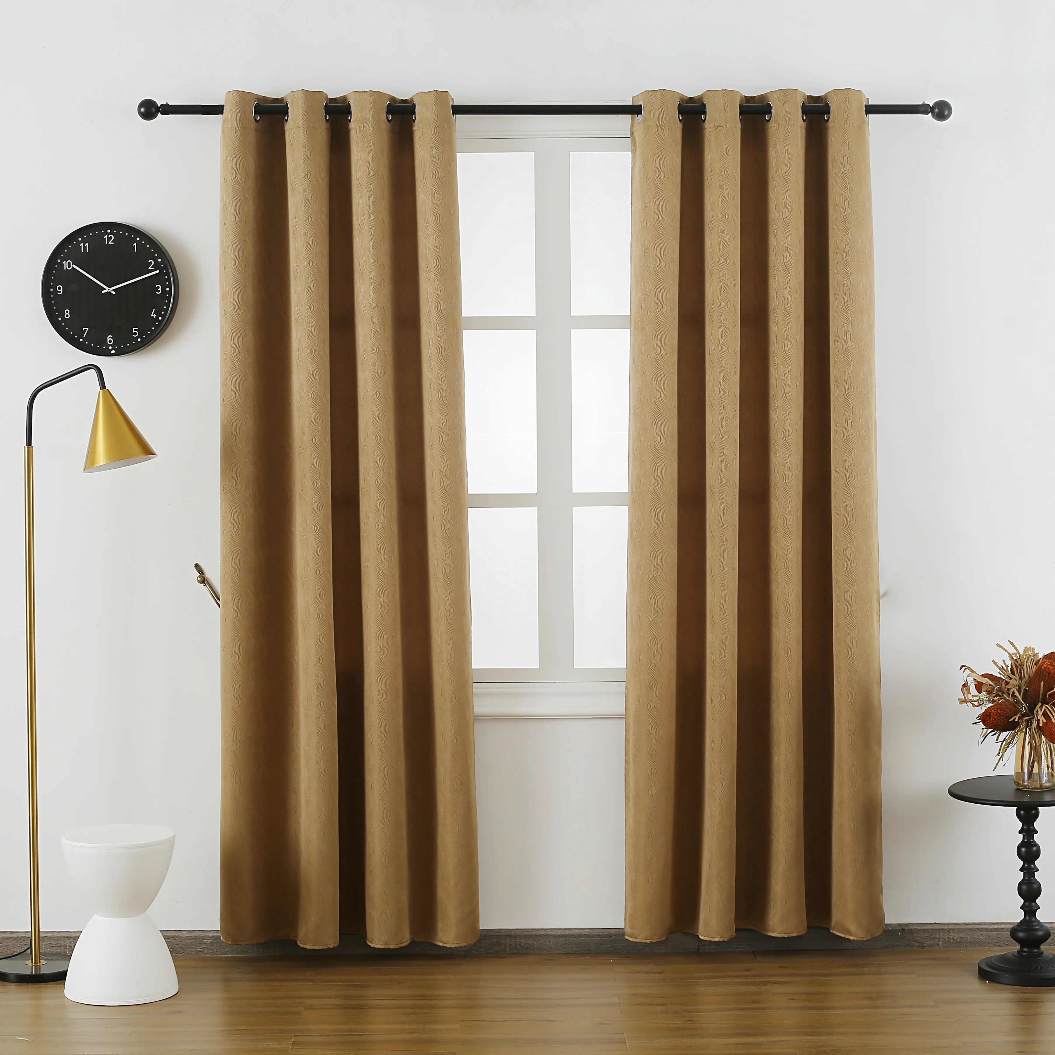 Cortina Tecido Delicado com Padrão de Ondas Castanho 140*260cm-Individual