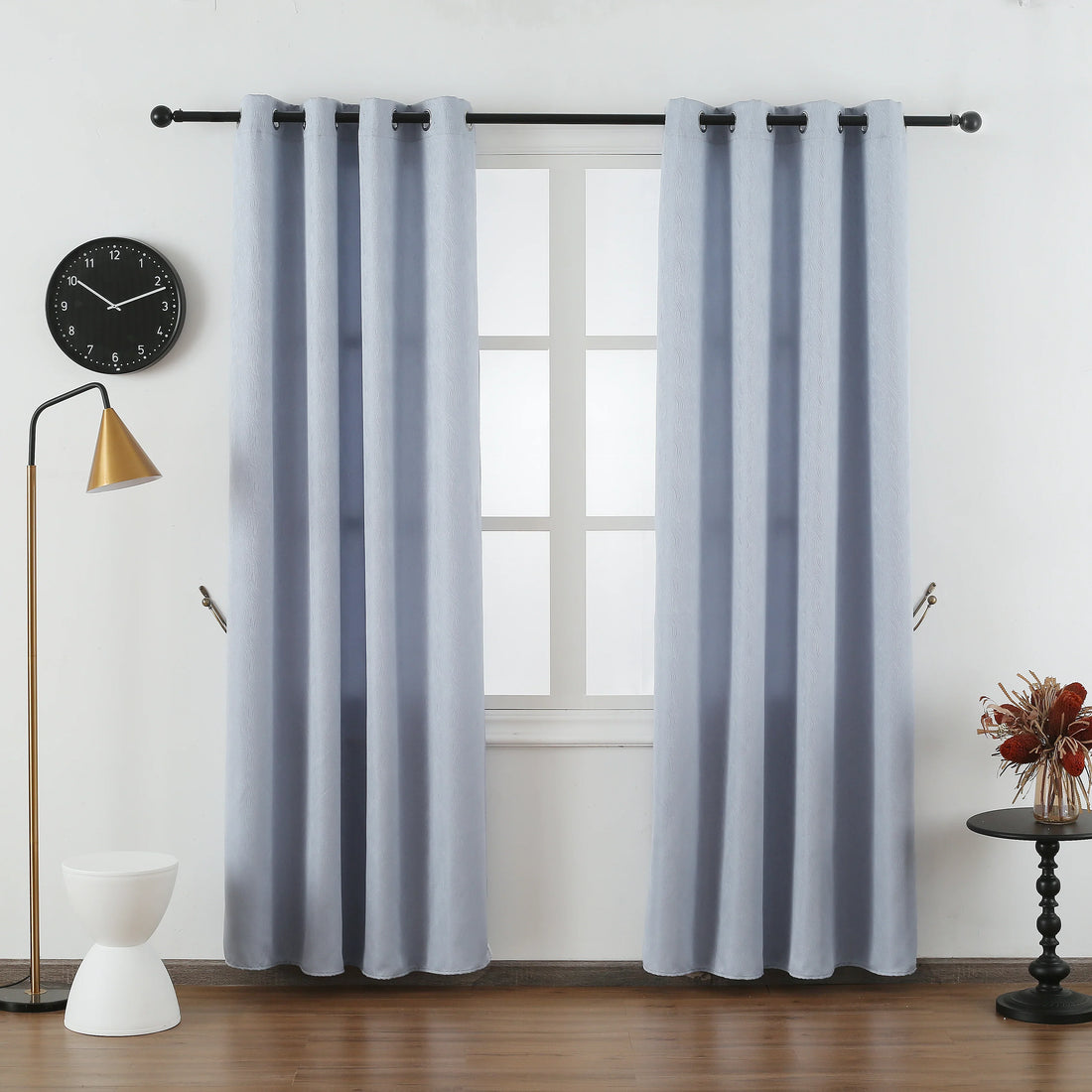 Cortina Tecido Delicado com Padrão de Ondas Branco Cinza 140*260cm-Individual