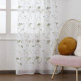 Cortina Transparente Bordada Com Folhas Verdes - Individual- BOD HOME