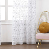 Cortina Transparente Bordada Com Flores Silvas - Individual- BOD HOME