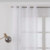 Cortina Transparente Bordada Com Flores Brancas - Individual- BOD HOME