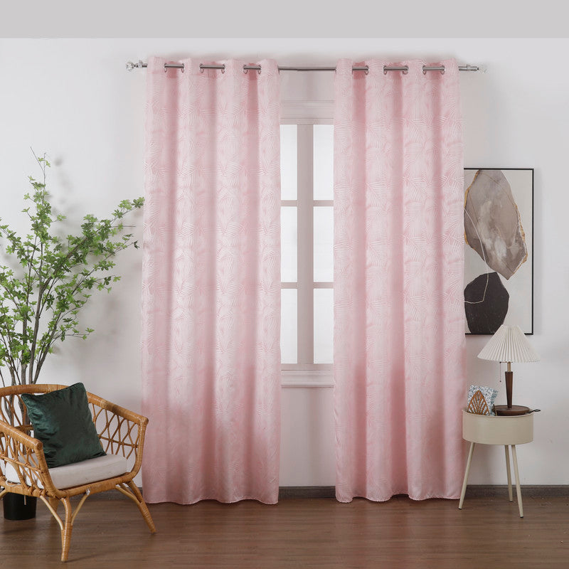 Cortina Translucido Estampada de Folhas Delicadas Rosa- BOD HOME