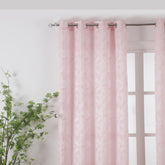 Cortina Translucido Estampada de Folhas Delicadas Rosa- BOD HOME