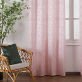 Cortina Translucido Estampada de Folhas Delicadas Rosa- BOD HOME