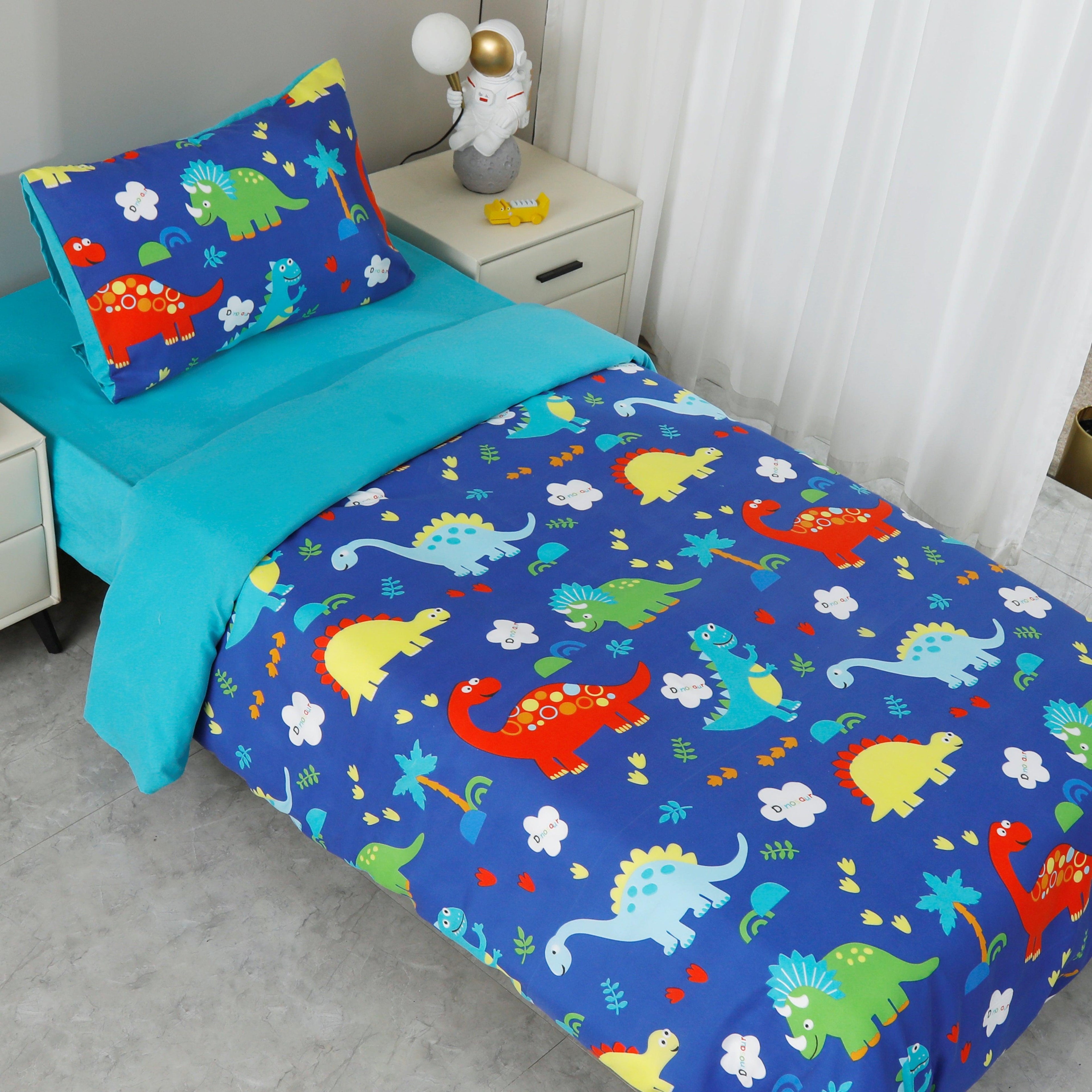 CAPA DE EDREDÃO ESTAMPADOS PARA CRIANÇA DINOSSAUROS EM AZUL (CAMA 90/100)-BOD HOME - BOD HOME