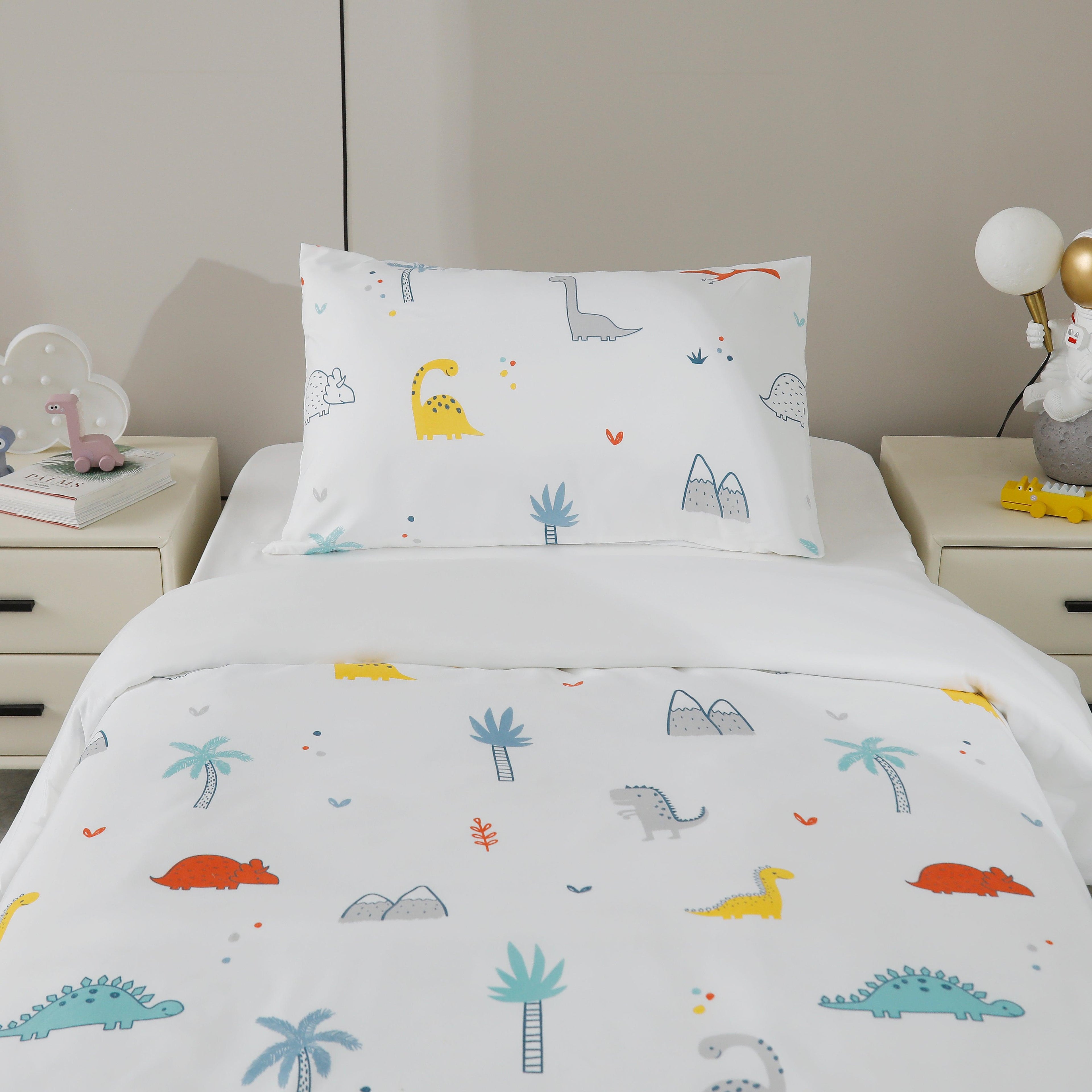 CAPA DE EDREDÃO ESTAMPADOS PARA CRIANÇA DINOSSAUROS EM BRANCO (CAMA 90/100)-BOD HOME - BOD HOME